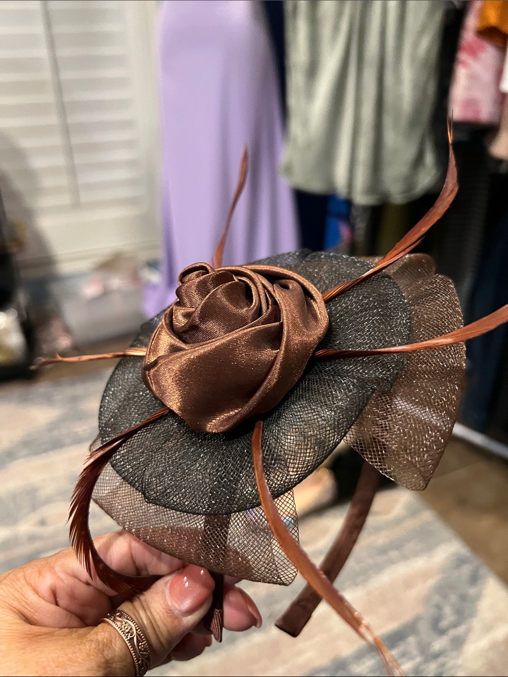 Brown Satin Rose Fascinator Headband - Women's Accessory